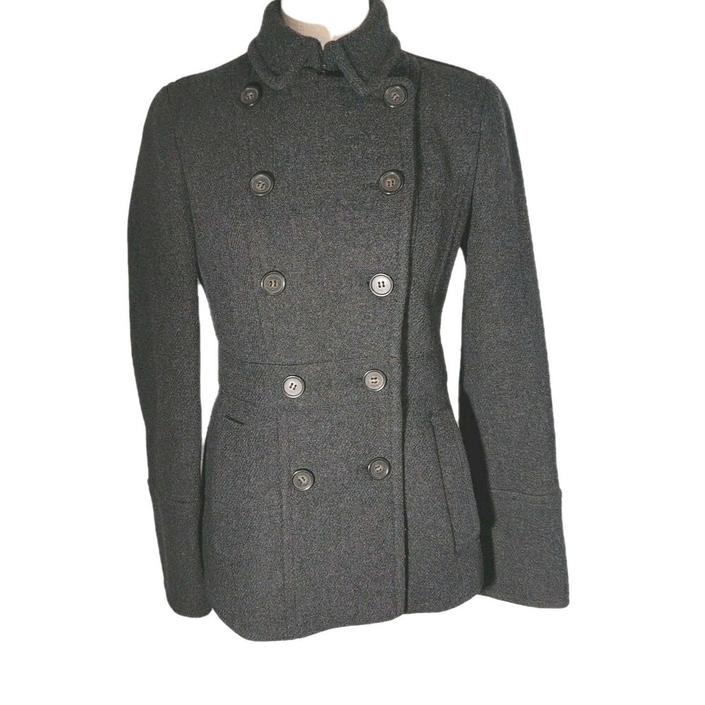 J. CREW Stadium Cloth by Nello Gori Pea Coat Size 2 Gray Woolblend Preppy